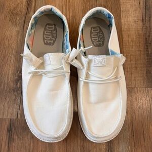 Hey Dude White Loafers with Patterned Lining